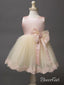 Lace Appliqued Mid Length Blush Pink Toddler Flower Girl Dresses ARD1311