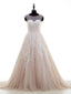 Lace Appliqued Nude Tulle Chapel Train Ball Gown Wedding Dresses,apd2301