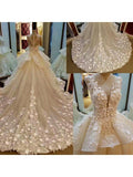Lace Appliqued Princess Ball Gown Wedding Dresses Pink Bridal Gowns,apd2326-SheerGirl