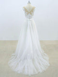 Lace Appliqued See Through Beach Wedding Dresses Summer Wedding Dress SWD0062-SheerGirl