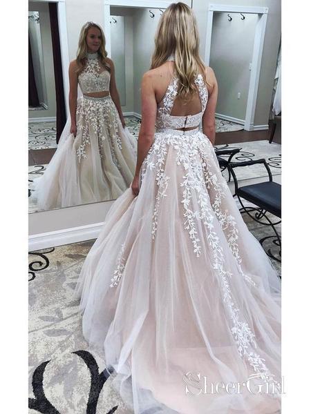 two piece halter wedding dresses Oleg Cassini Vintage 90s Two-Piece Beaded Halter Wedding Dress - Size 6-8 Womens