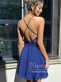 Lace Bodice Knee Length Chiffon Homecoming Dress Crossed Straps Short Prom Dress ARD2628-SheerGirl