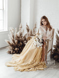 Lace Bodice Long Sleeves Two Pieces Bridal Gown Marigold Skirt Wedding Dress AWD1709-SheerGirl