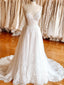 Lace Bridal Gown Floral Vintage Appliques V Neck Wedding Dress with Court Train AWD1895