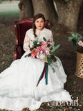 Lace Full A-Line Rustic-Chic Wedding Dress With Long Sleeves Ivory Oversize Bridal Dress AWD1643-SheerGirl