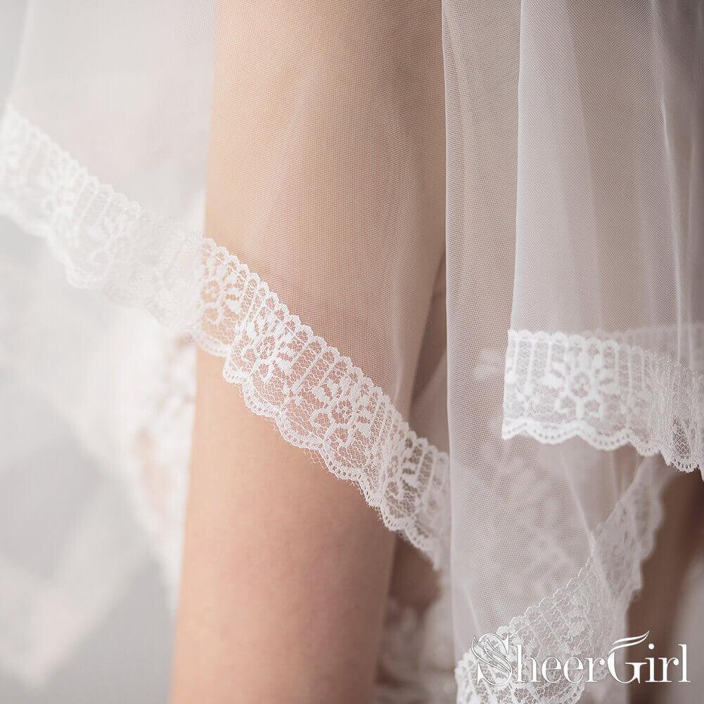 Lace Hemline Ivory Tulle Wedding Veils ACC1051-SheerGirl