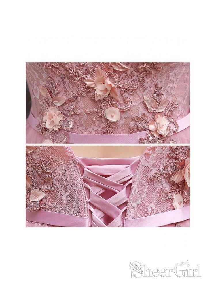 Light pink lace applique tulle long prom dress, Pink lace applique for –  morievent