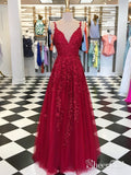 Lace Prom Dresses Long V Neck Rose Red Formal Maxi Dress apd3235-SheerGirl