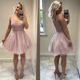Lace Top Blush Pink Homecoming Dresses Tulle Short Hoco Dress ARD1347-SheerGirl