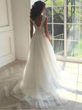 Lace Top Ivory Tulle Beach Wedding Dresses Cheap Bridal Dresses AWD1171-SheerGirl