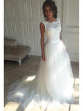Lace Top Ivory Tulle Beach Wedding Dresses Cheap Bridal Dresses AWD1171-SheerGirl