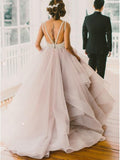 Lace Vintage Wedding Dresses Ruffle Skirt Organza Princess Wedding Dresses AWD1046-SheerGirl