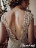 Lace Wedding Dress with Little Cap Sleeves Vintage Lace Pattern Bridal Dress AWD1680-SheerGirl