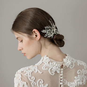 Laurel Leaf Crystal Bridal Hair Clip ACC1127-SheerGirl