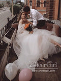 Lavish Beadings Bohemian Wedding Dress Long Sleeves Pleated Tulle Wedding Gown AWD1737-SheerGirl
