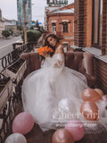 Lavish Beadings Bohemian Wedding Dress Long Sleeves Pleated Tulle Wedding Gown AWD1737-SheerGirl