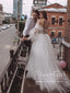 Vestido de novia bohemio con listones lujosos vestido de novia de tul plisado de manga larga AWD1737 