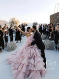 Layers Tulle Ball Gown Wedding Dress Drama Pink Wedding Dress AWD1919-SheerGirl