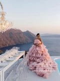 Layers Tulle Ball Gown Wedding Dress Drama Pink Wedding Dress AWD1919-SheerGirl