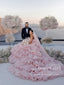 Vestido de novia de tul con capas, vestido de novia rosa dramático AWD1919 