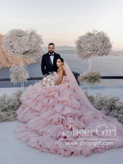 Layers Tulle Ball Gown Wedding Dress Drama Pink Wedding