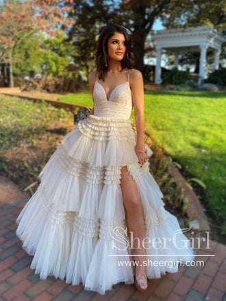 Leg Slit Ruffles Ball Gown Sweetheart Layered Prom Dress ARD2669-SheerGirl