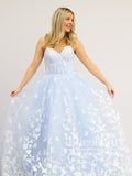 Light Blue Butterfly Lace A Line Prom Dresses Strapless Sparkly Long Party Dress ARD2896-SheerGirl