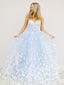 Light Blue Butterfly Lace A Line Prom Dresses Strapless Sparkly Long Party Dress ARD2896