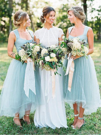 Light Blue High Low Bridesmaid Dress Tea Length Bridesmaid Dresses ARD1376-SheerGirl