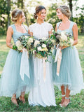 Light Blue High Low Bridesmaid Dress Tea Length Bridesmaid Dresses ARD1376-SheerGirl