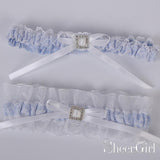 Light Blue & Ivory Bridal Garters Lace Wedding Garter Set with Bow ACC1026-SheerGirl