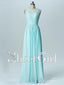 Light Blue Lace Open Back Long Chiffon Bridesmaid Dress APD3249