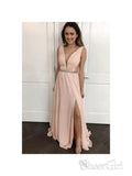 Light Blue Long Chiffon Prom Dresses Blush Pink Prom Dresses with Slit ARD1412-SheerGirl