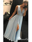 Light Blue Long Chiffon Prom Dresses Blush Pink Prom Dresses with Slit ARD1412