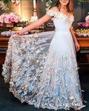 Light Blue Prom Dresses Lace Appliqued Off the Shoulder Long Prom Dress ARD1321-SheerGirl