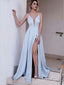 Light Blue Simple Prom Dresses with Slit Sexy V Neck Formal Dresses ARD1440