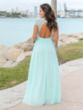 Light Blue Summer Formal Evening Dresses V Neck Simple Lace Wedding Guest Dresses APD3451-SheerGirl