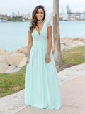 Light Blue Summer Formal Evening Dresses V Neck Simple Lace Wedding Guest Dresses APD3451-SheerGirl