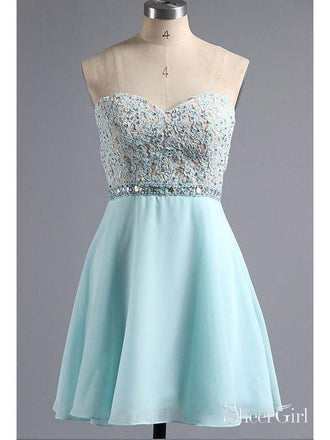 Light Blue Sweetheart Neck Chiffon Beaded Homecoming Dresses,apd2527-SheerGirl