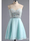Light Blue Sweetheart Neck Chiffon Beaded Homecoming Dresses,apd2527