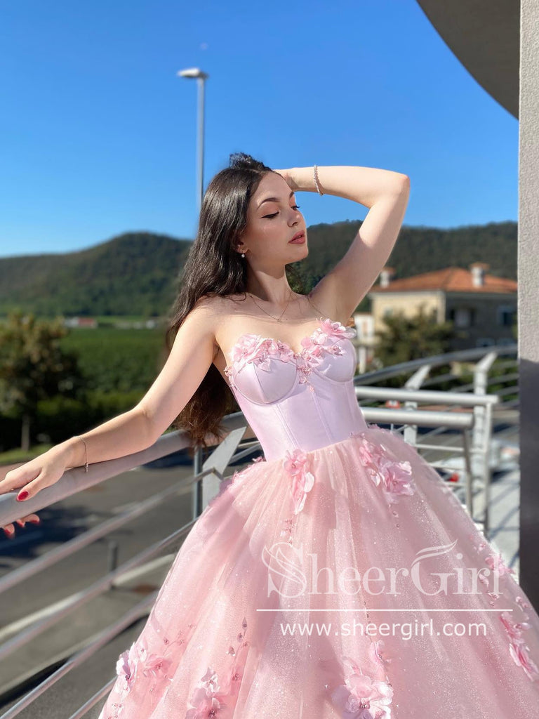 A-Line Light Pink Satin Ball Gown Spaghetti Strap Prom Dress