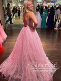 Light Pink A-Line Floor Length Prom Dress Strapless Sparkly Tulle Long Evening Dress ARD2926-SheerGirl