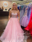Light Pink A-Line Floor Length Prom Dress Strapless Sparkly Tulle Long Evening Dress ARD2926