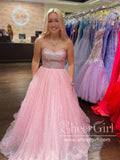 Light Pink A-Line Floor Length Prom Dress Strapless Sparkly Tulle Long Evening Dress ARD2926-SheerGirl