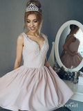 Light Pink Simple Homecoming Dresses V Neck Beaded Homecoming Dress ARD1679-SheerGirl