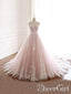 Light Pink Tulle Iovry Appliqued Quinceanera Dress Sweet Heart Neckline Cathedral Train Wedding Dress AWD1705