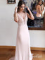 Světle růžové svatební šaty pro hosty s výstřihem do V s korálky na ples Společenské šaty APD3477 