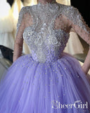 Lilac Ball Gown Sweet 16 Quinceanera Dresses Heavy Beaded Illusion Sleeves Long Prom Dress ARD2552-SheerGirl