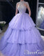 Lilac Ball Gown Sweet 16 Quinceanera Dresses Heavy Beaded Illusion Sleeves Long Prom Dress ARD2552