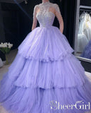 Lilac Ball Gown Sweet 16 Quinceanera Dresses Heavy Beaded Illusion Sleeves Long Prom Dress ARD2552-SheerGirl